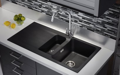 Évier Contemporain - Inox lisse - 2 bacs avec égouttoir