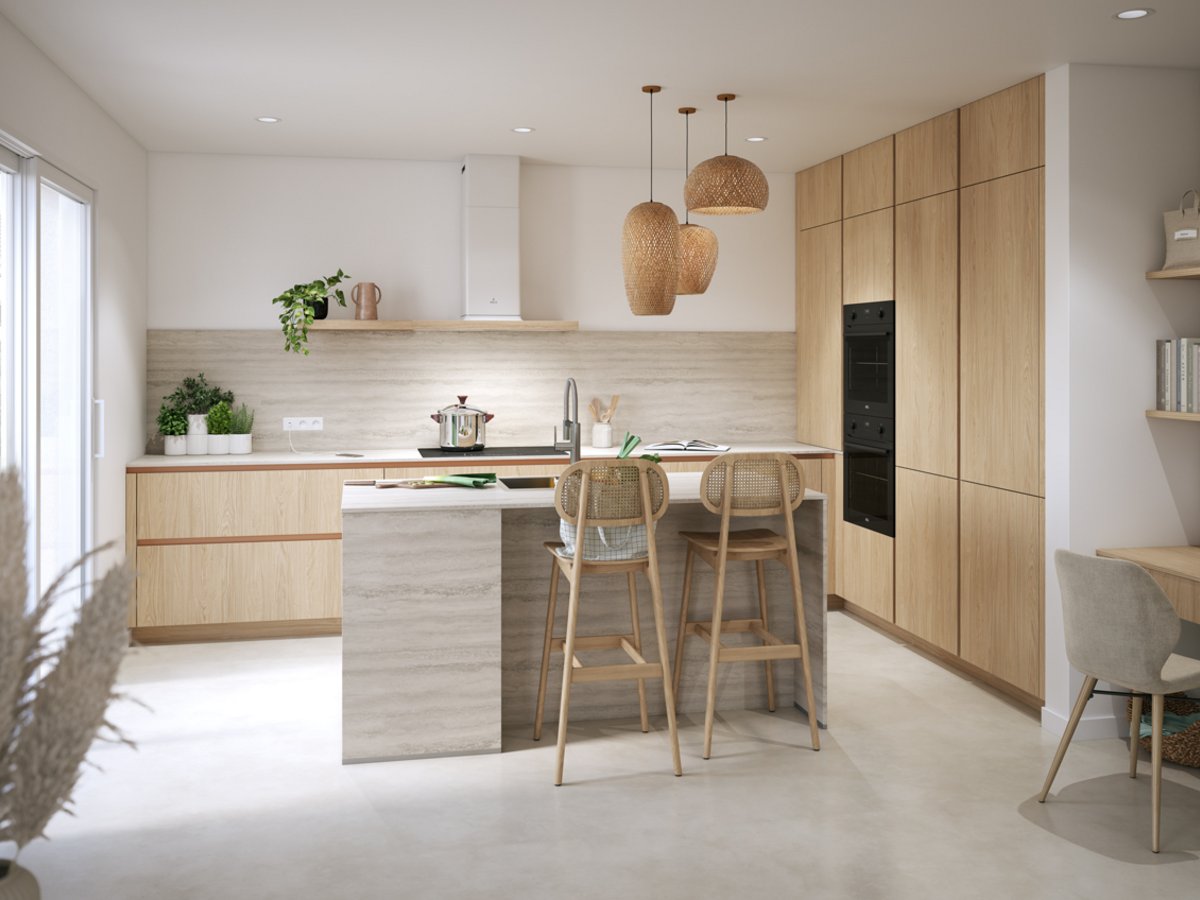 Cuisine sur mesure ixina en bois clair avec îlot central