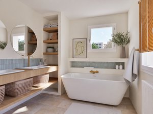 Salle de Bain Travertin et Laiton Doré