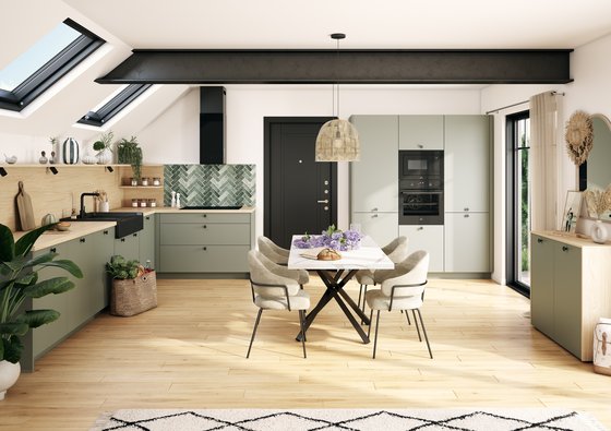 Cuisine ambiance scandinave verte et bois