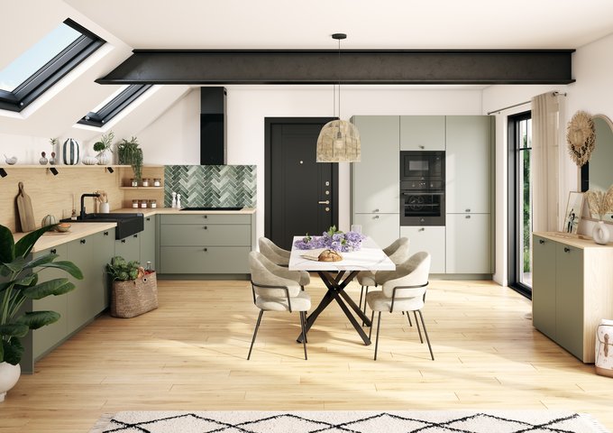 Cuisine ambiance scandinave verte et bois