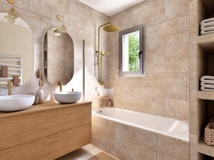 Salle de Bain Naturelle Pierre et Laiton