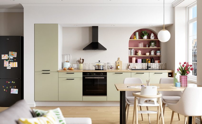 Cuisine moderne vert tilleul avec crédence