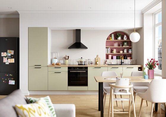 Cuisine moderne vert tilleul avec crédence