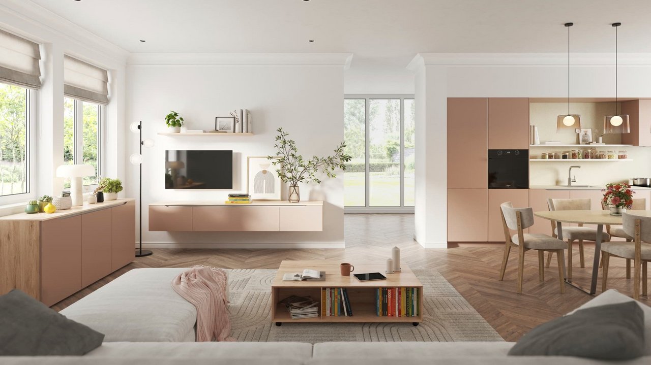 Espace salon cuisine ouvert avec meuble