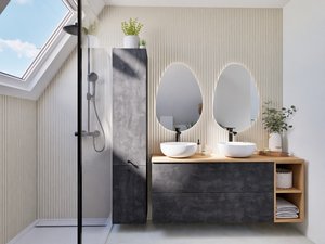 Salle de Bain Sous Pente Grise et Bois